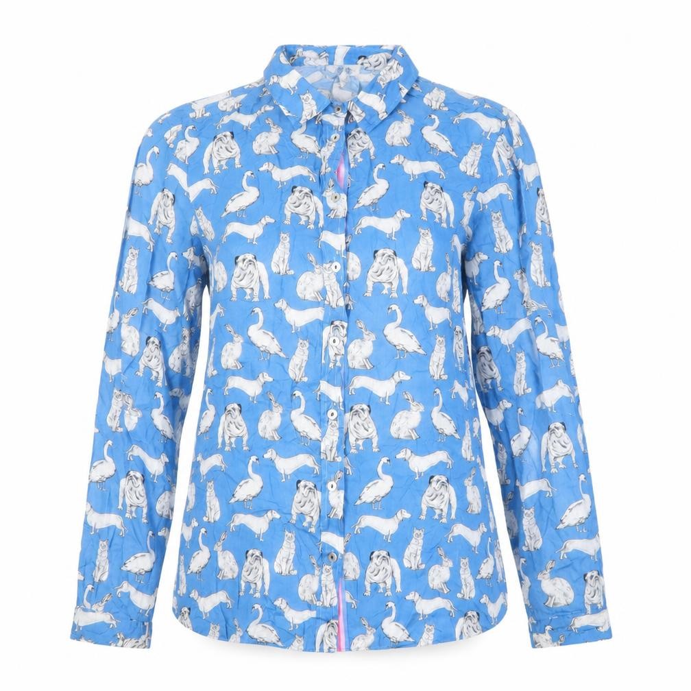 Milano Women's Blue Animal Print Button-Up Shirt