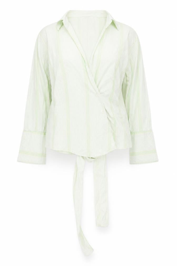 Zara Women's Green Striped Basic Top Size L