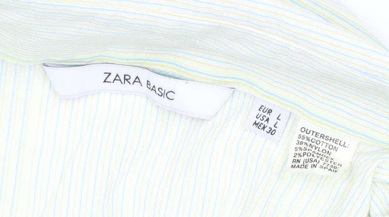 Zara Women's Green Striped Basic Top Size L