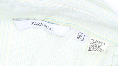 Zara Women's Green Striped Basic Top Size L