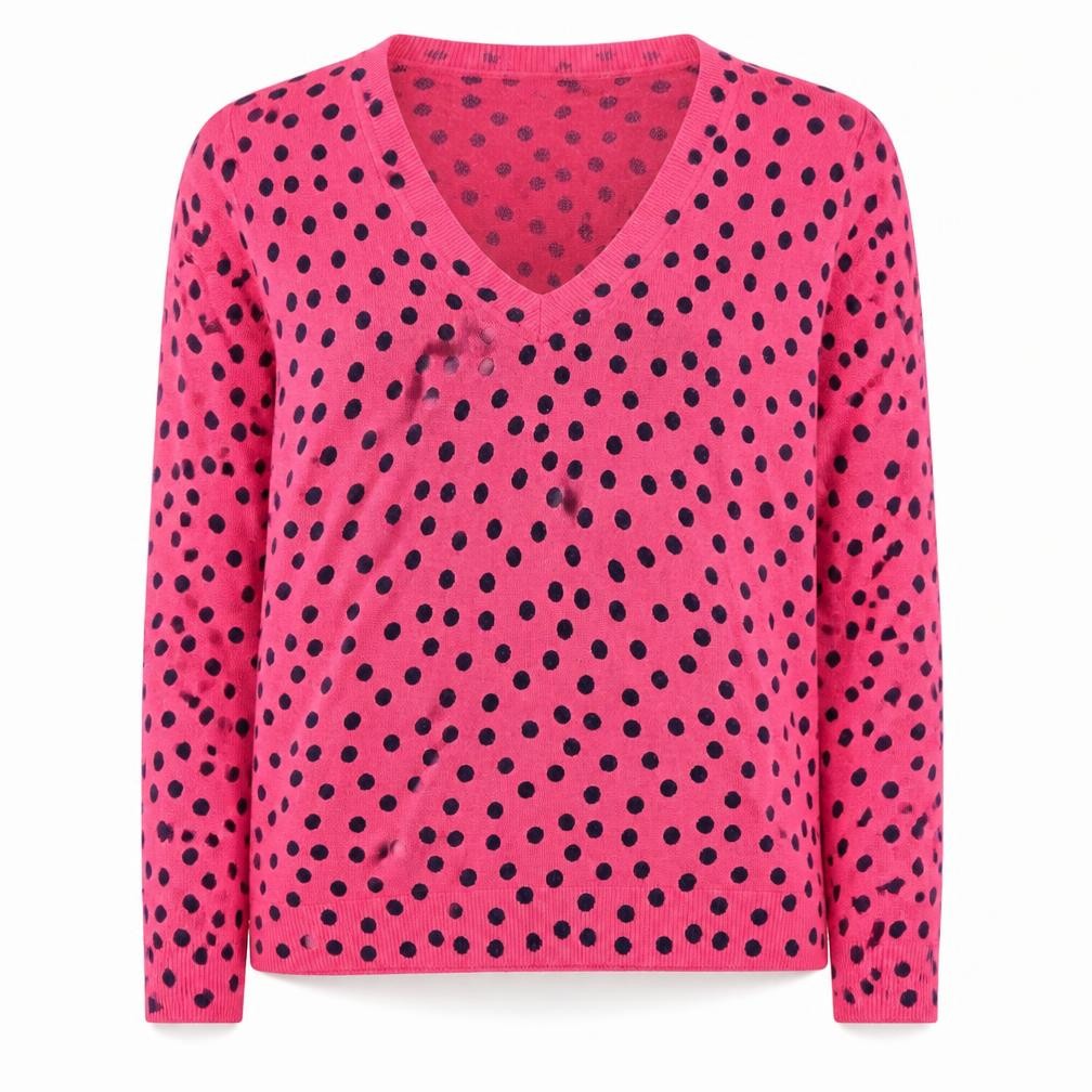 Marks & Spencer Women's Pink Polka Dot V-Neck Jumper M