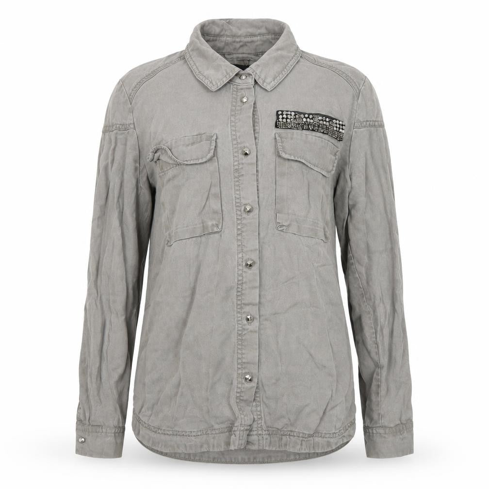 H&M Women's Grey Button-Up Shirt, Size 6, Long Sleeve