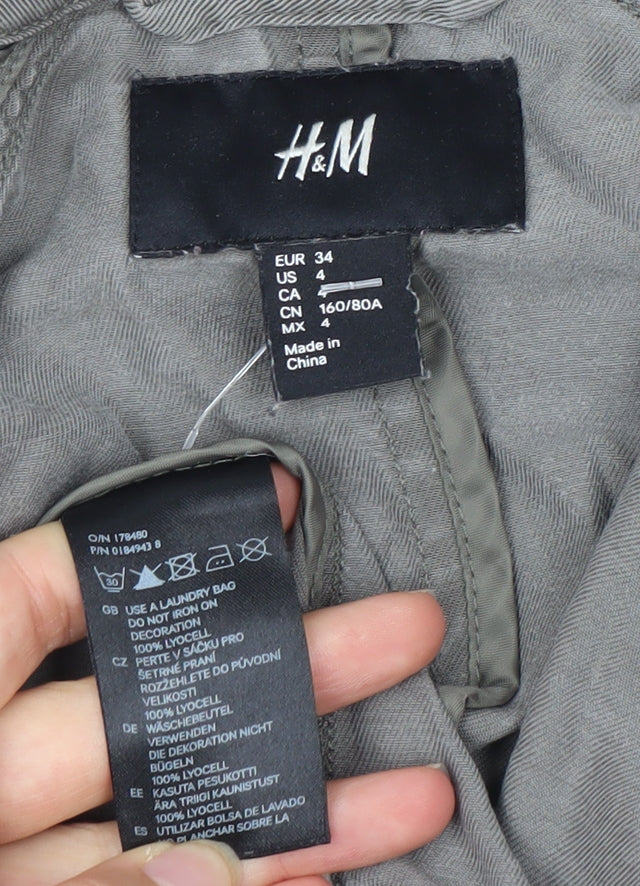 H&M Women's Grey Button-Up Shirt, Size 6, Long Sleeve