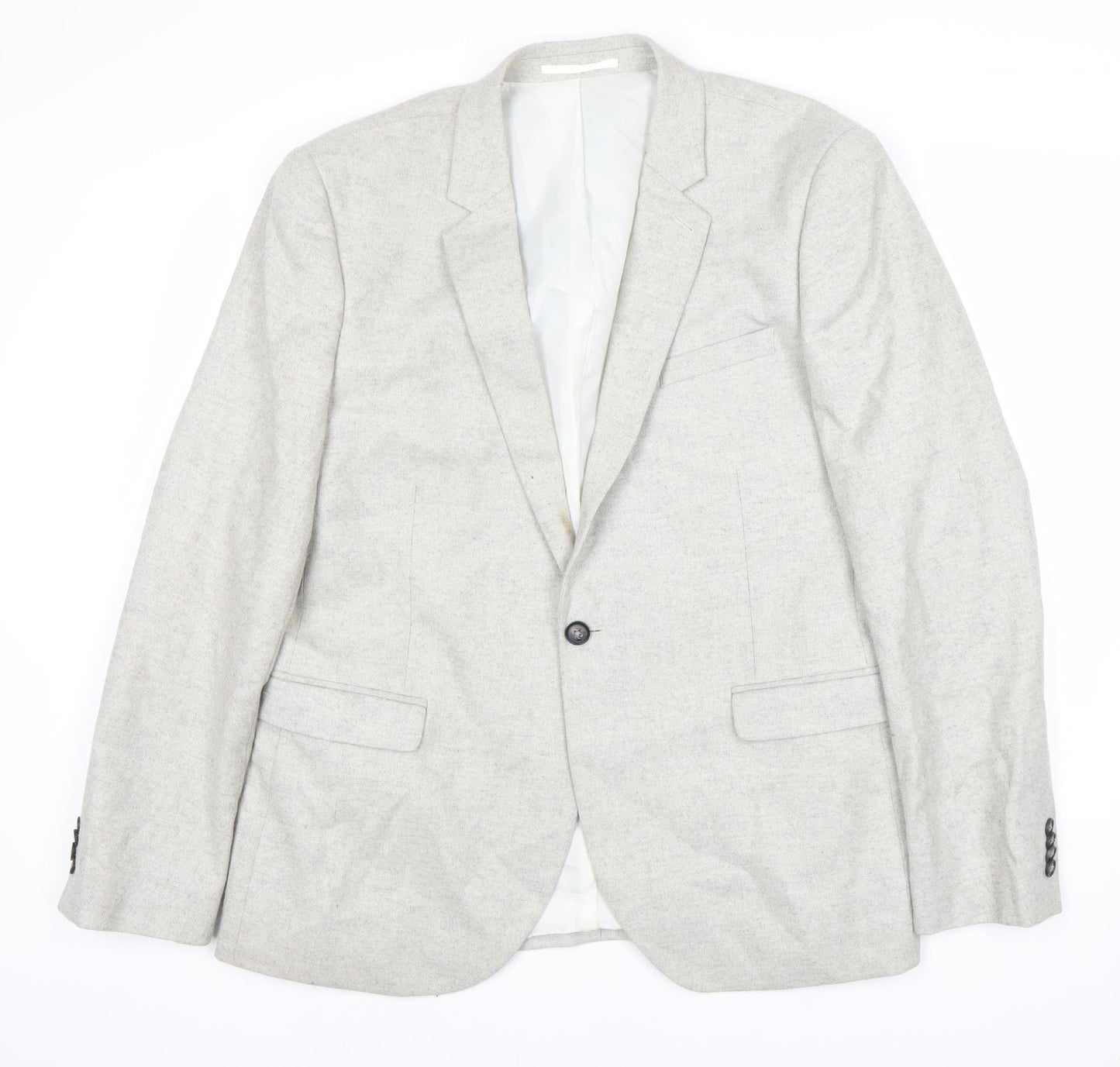 Topman Men's Grey Wool Blend Blazer 44R Regular Skinny Fit