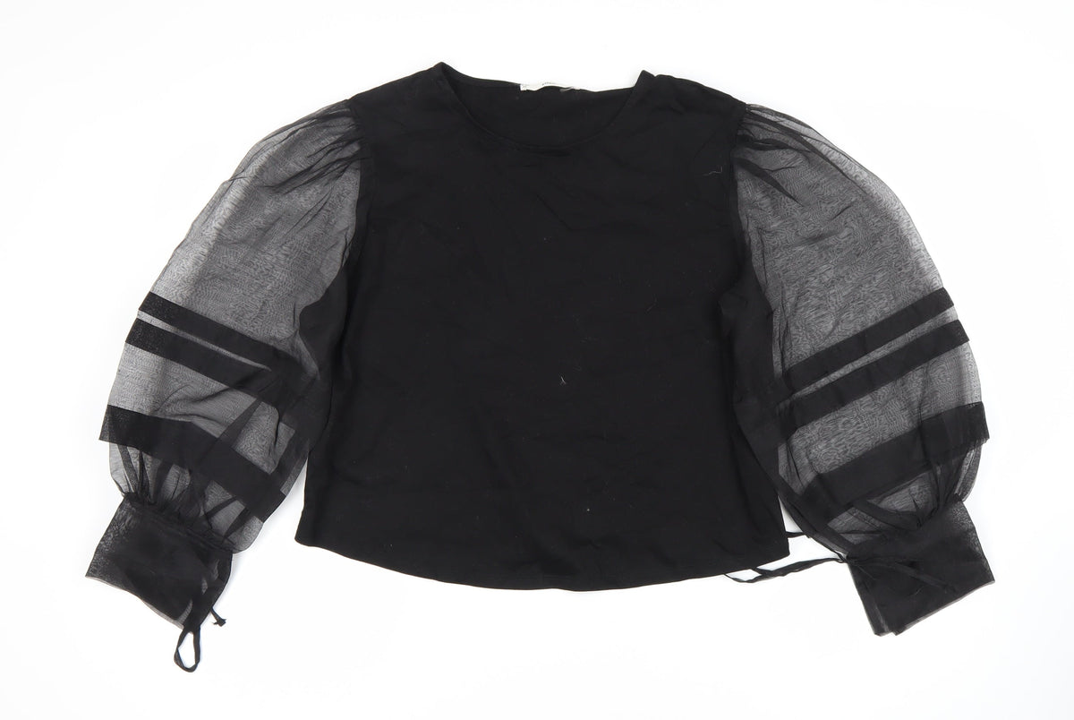 MNG Women's Black Balloon Sleeve Blouse Size 12