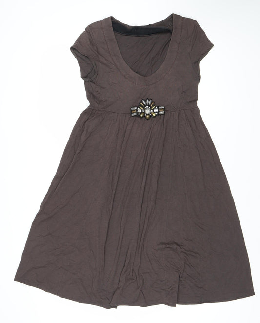 Kona Women's Brown Scoop Neck Cap Sleeve Dress M