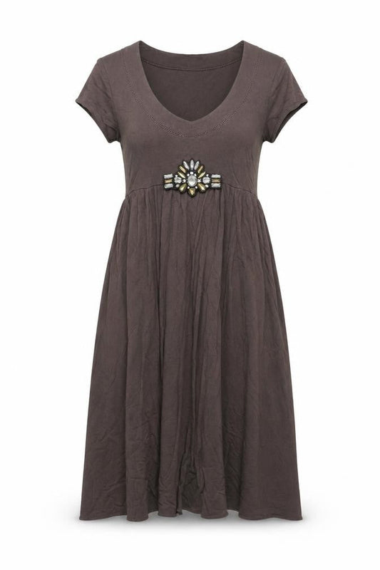 Kona Women's Brown Scoop Neck Cap Sleeve Dress M