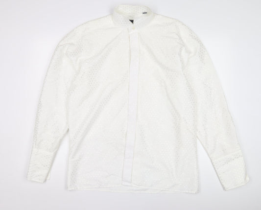 Peter England Men's White Polka Dot Formal Shirt, Size 15.5