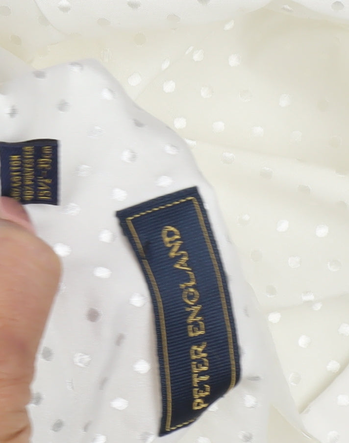 Peter England Men's White Polka Dot Formal Shirt, Size 15.5
