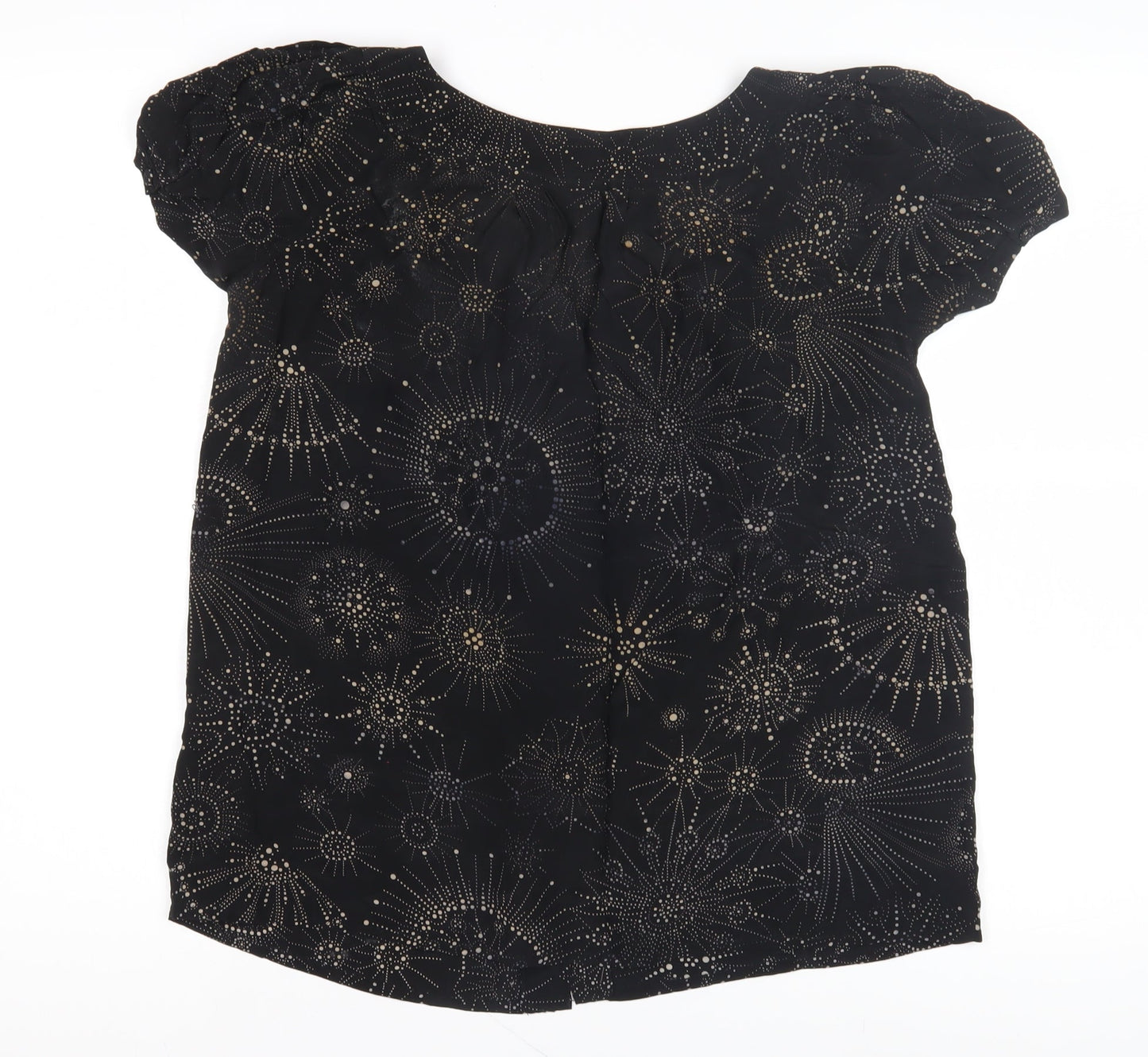 Whistles Women's Black Blouse UK 8 Puff Sleeve Geometric