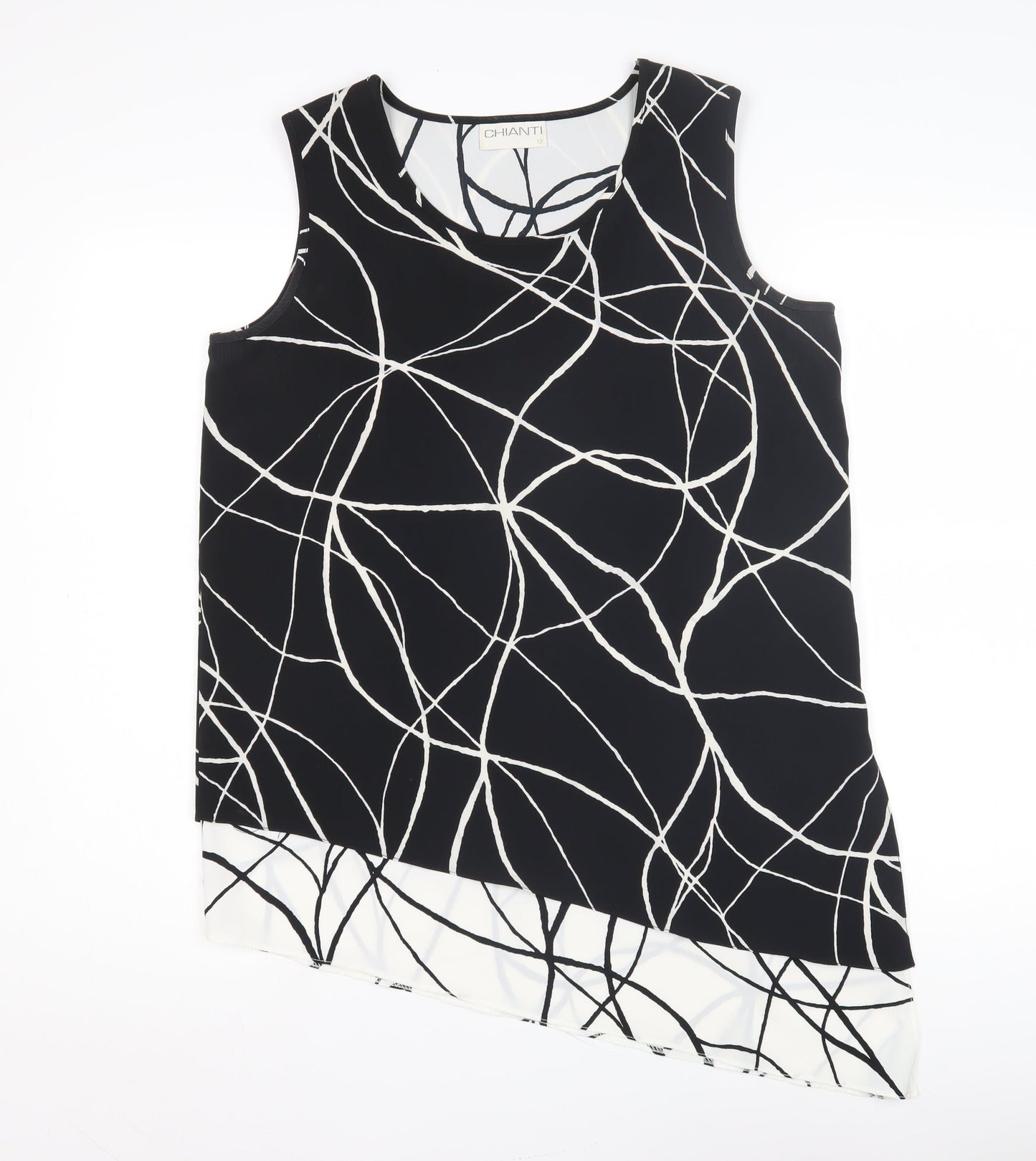 Chianti Women's Black Geometric Asymmetric Tank Top Size 12
