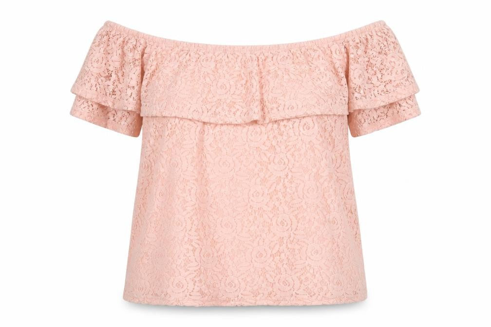 Dorothy Perkins Women's Pink Lace Off Shoulder Blouse