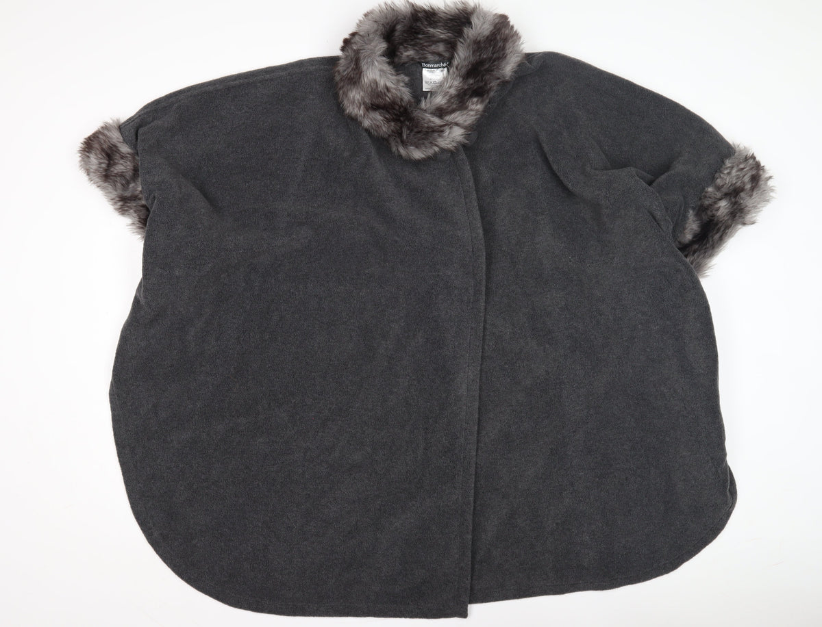 Bonmarché Women's Grey Faux Fur Trim Cape, S/M