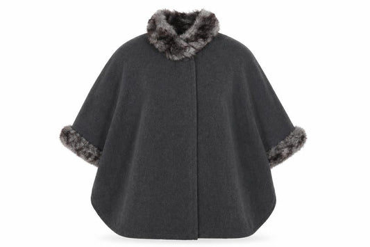 Bonmarché Women's Grey Faux Fur Trim Cape, S/M