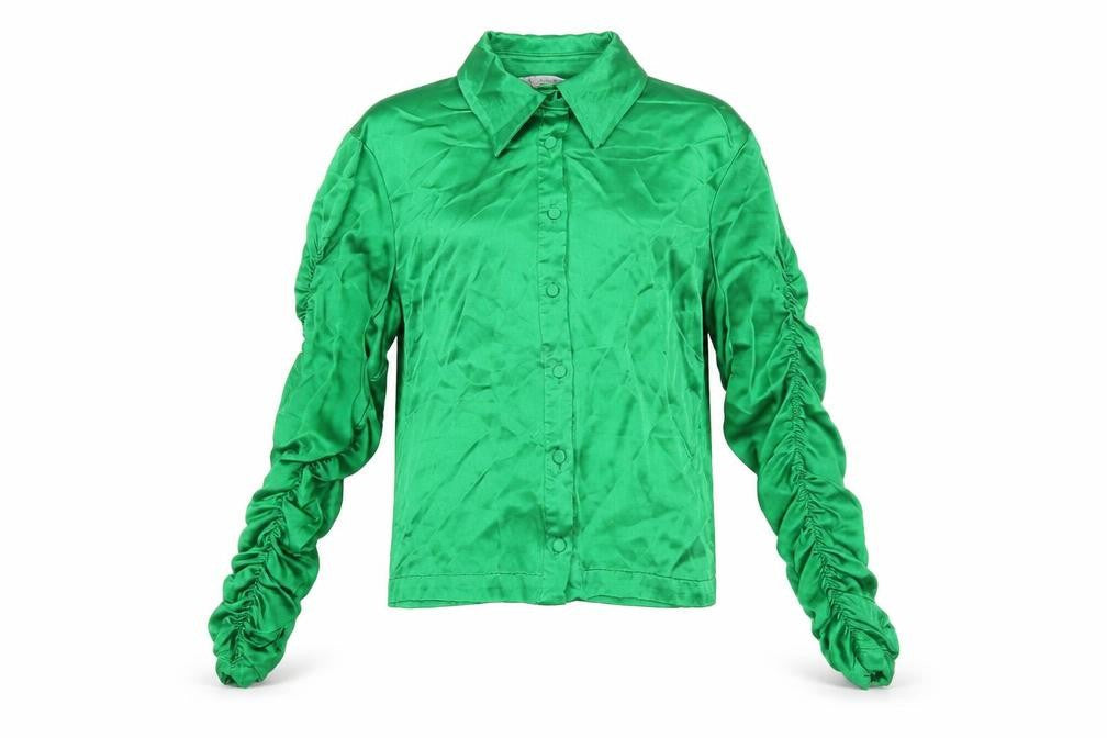 Zara Green Women's Button-Up Shirt, Size 8, Satin