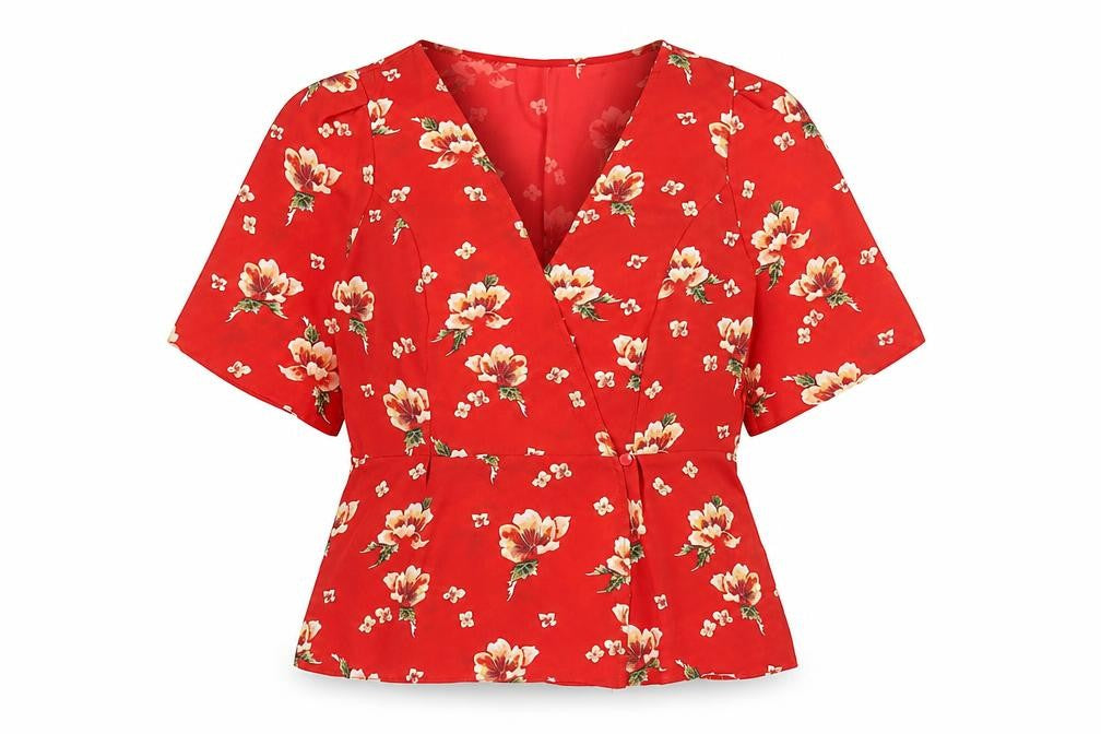 ASOS Women's Red Floral Wrap Blouse Size 12