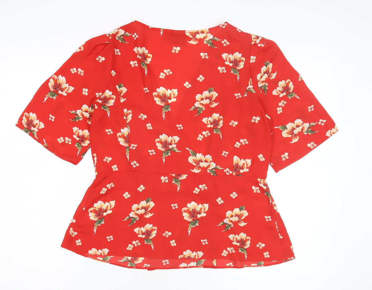 ASOS Women's Red Floral Wrap Blouse Size 12