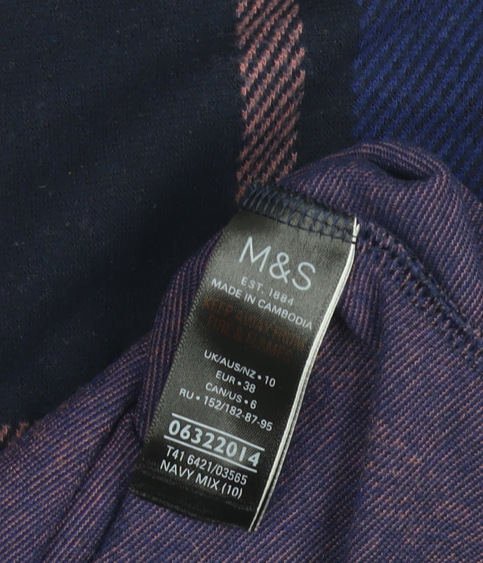 Marks & Spencer Women's Size 10 Blue Check Long Sleeve Top