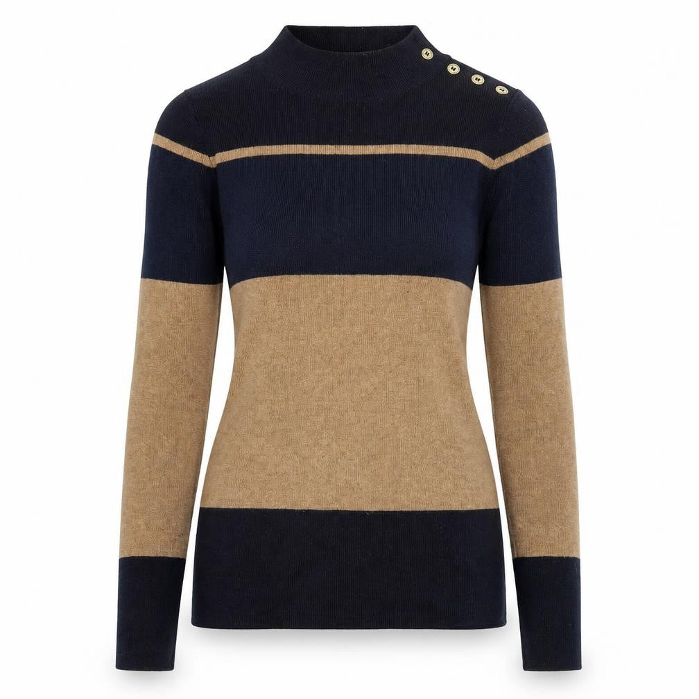 Next Women's Beige and Black Striped Pullover Jumper - Size 6