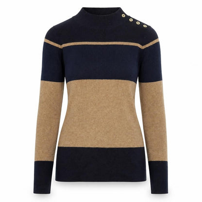 Next Women's Beige and Black Striped Pullover Jumper - Size 6