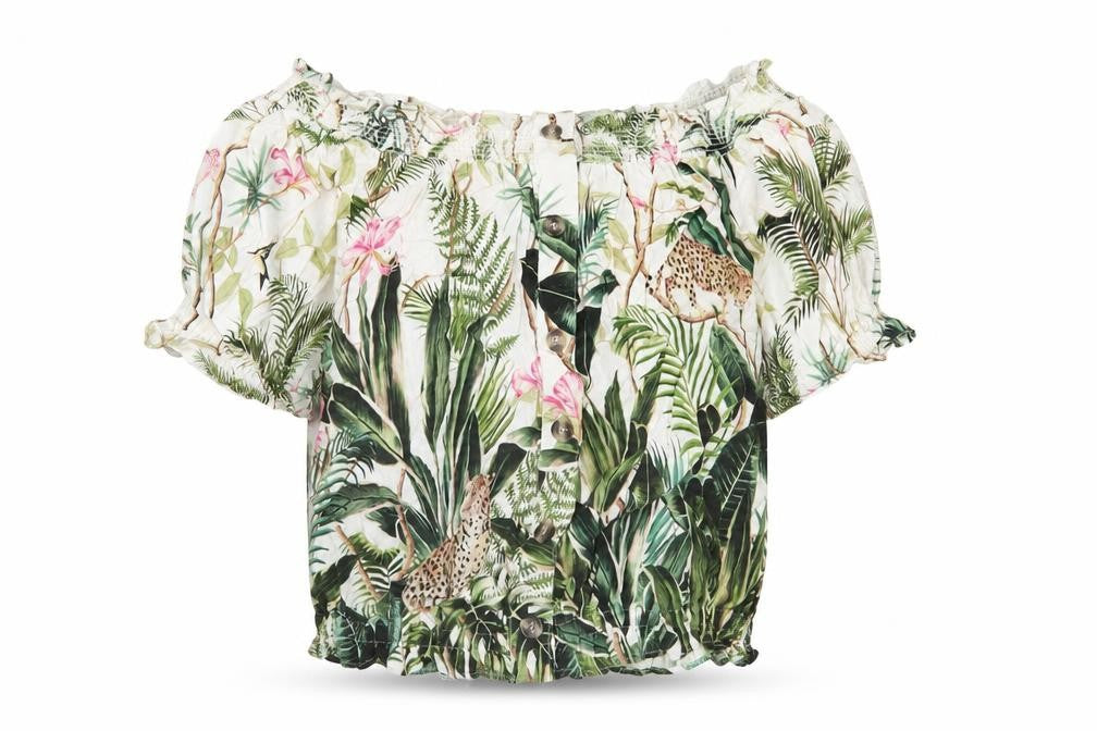 H&M Women's Multicoloured Nature Print Off-Shoulder Blouse