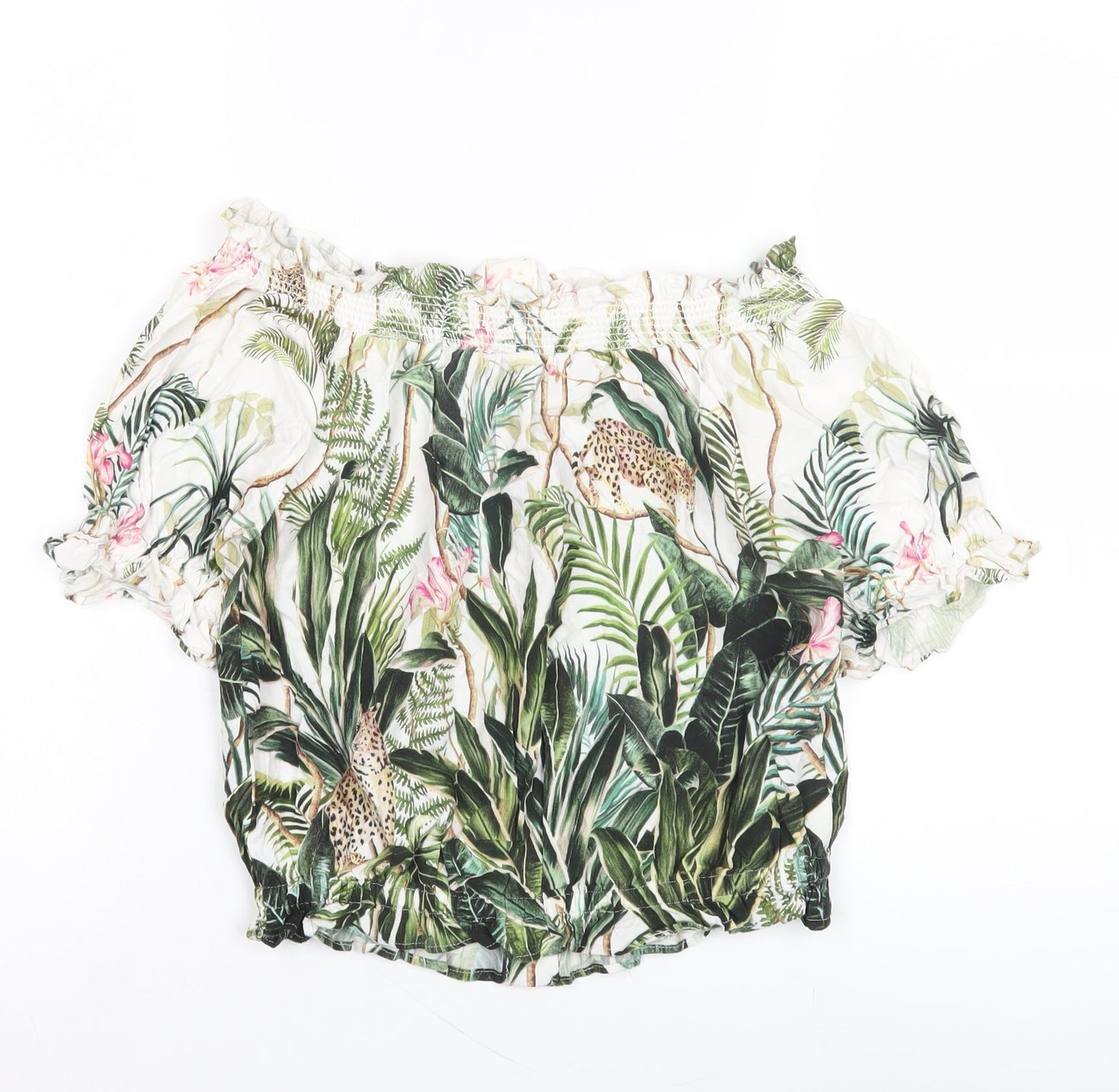 H&M Women's Multicoloured Nature Print Off-Shoulder Blouse