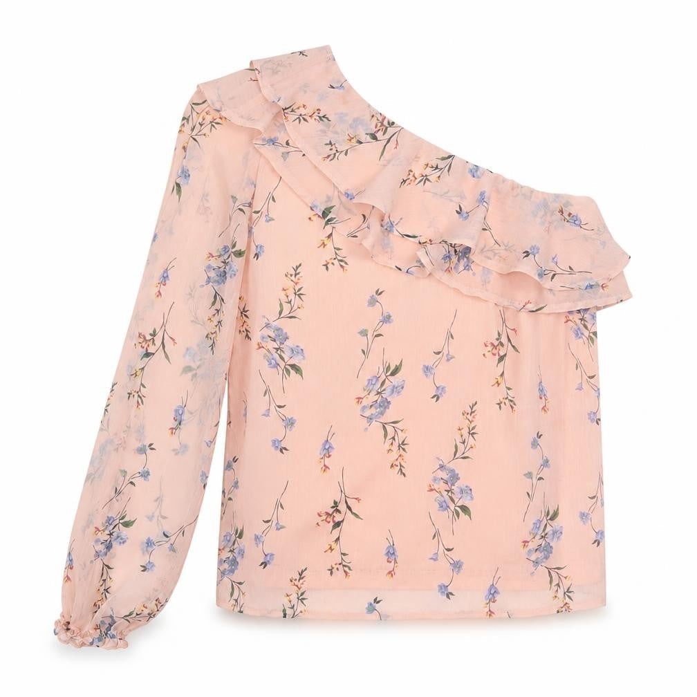 Lipsy Women's Pink Floral One-Shoulder Blouse