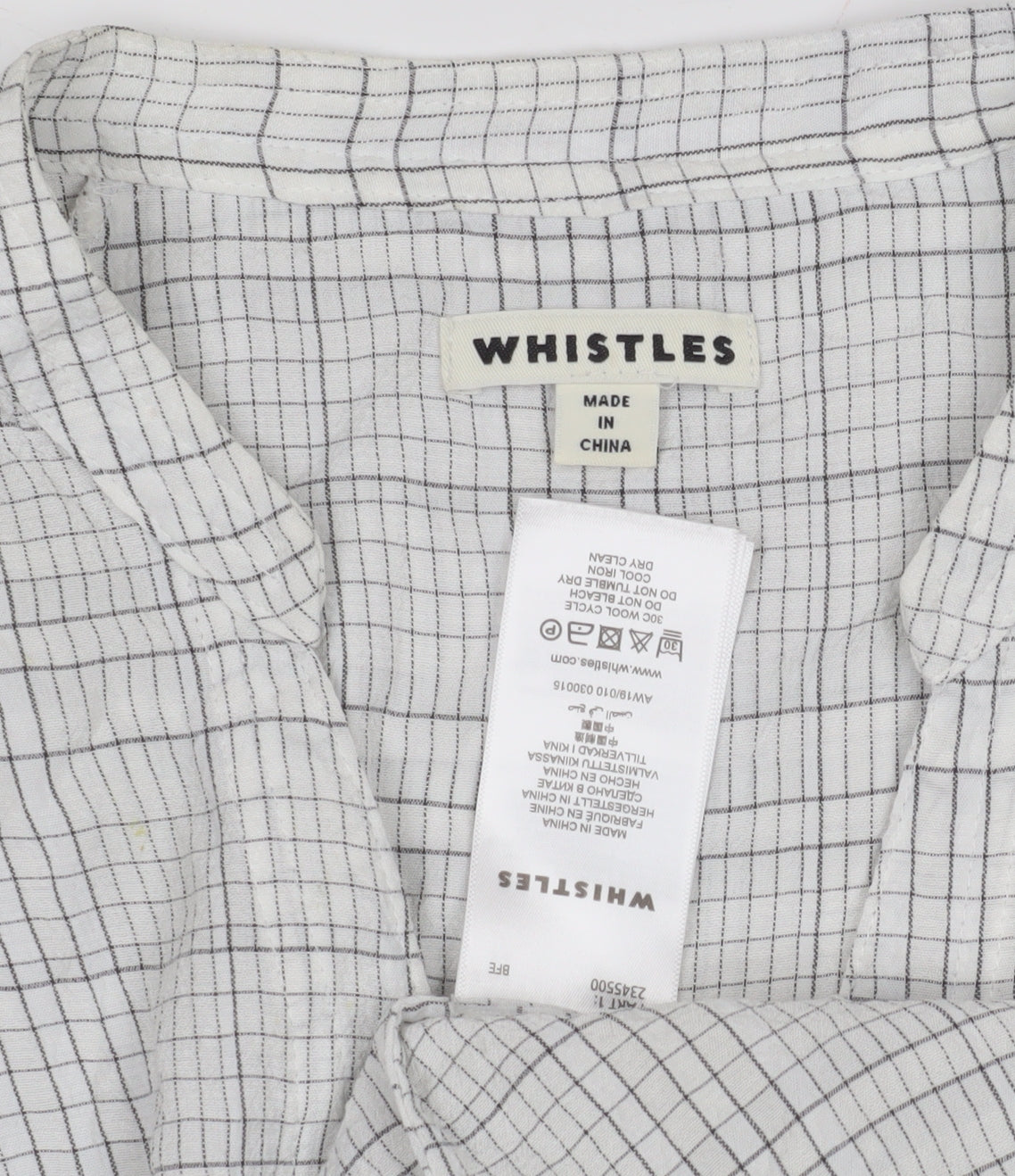 Whistles Women's White S Check Blouse with Collared Neck