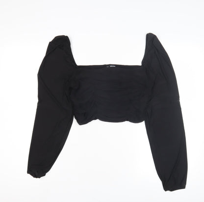 H&M Women Black Cropped Top L Long Sleeve