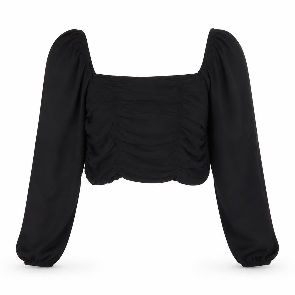 H&M Women Black Cropped Top L Long Sleeve