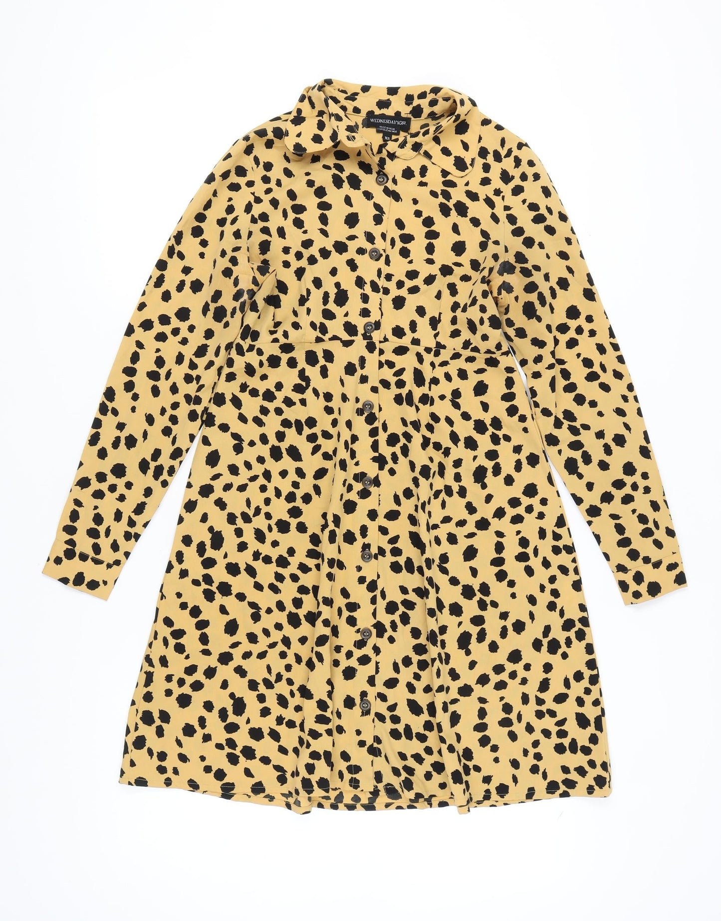 Wednesday's Girl Women's Yellow XS Animal Print Shirt Dress