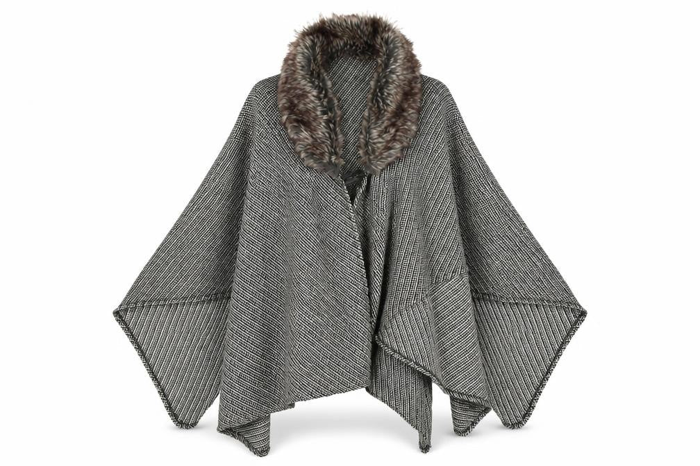 Next Women's Multicoloured Cape with Fur Trim