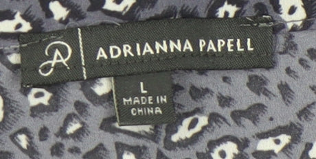 Adrianna Papell Women's Blue Animal Print Blouse L