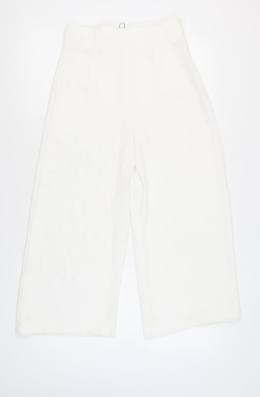 Zara Women's White Wide-Leg Trousers, Size M