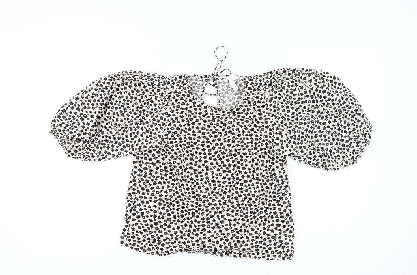 H&M Women's Ivory Floral Blouse, Size S, Puff Sleeve