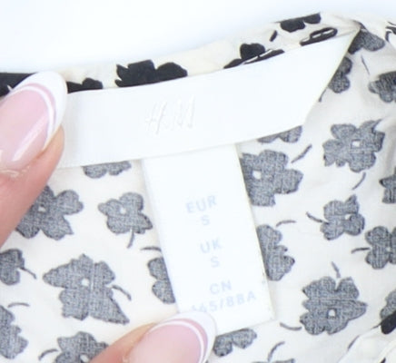 H&M Women's Ivory Floral Blouse, Size S, Puff Sleeve