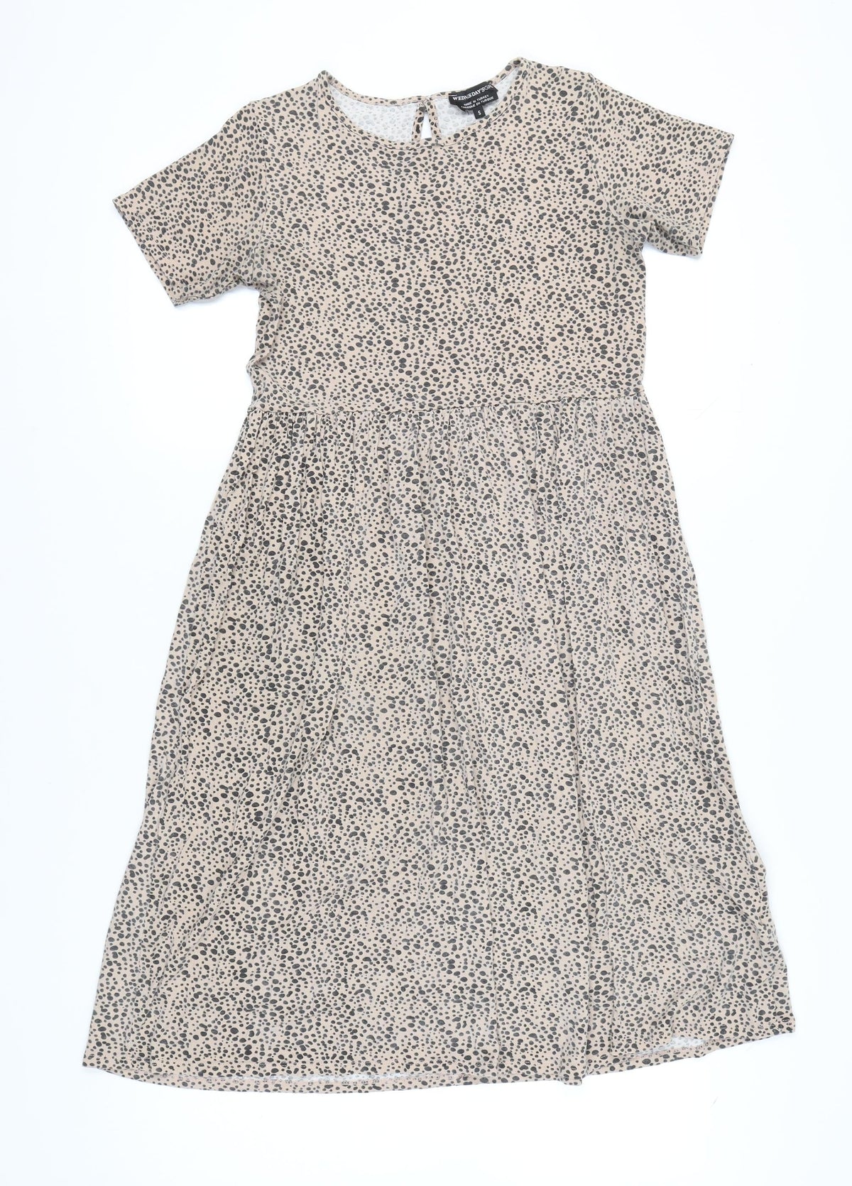 Wednesday's Girl Beige Animal Print Midi Dress S