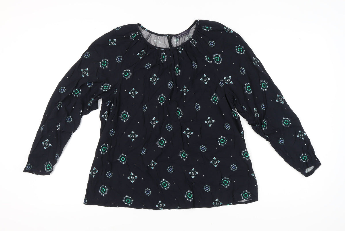 Marks & Spencer Women's Black Geometric Blouse Size 16