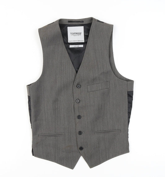 Topman Men's Grey Waistcoat 36 Herringbone Formal