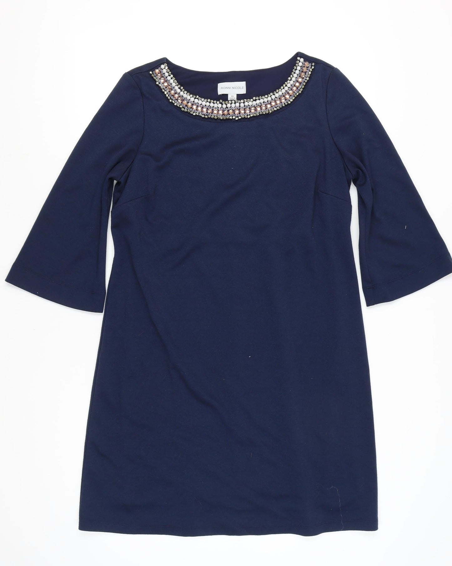 Ronni Nicole Women's Blue Beaded Shift Dress Size 18