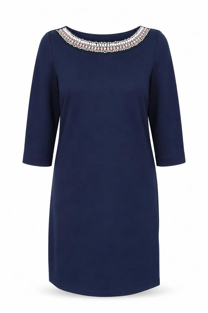 Ronni Nicole Women's Blue Beaded Shift Dress Size 18