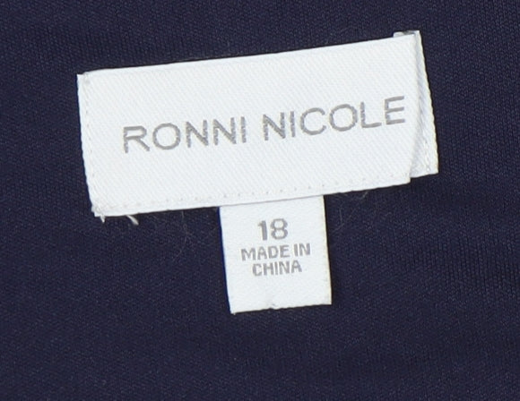 Ronni Nicole Women's Blue Beaded Shift Dress Size 18