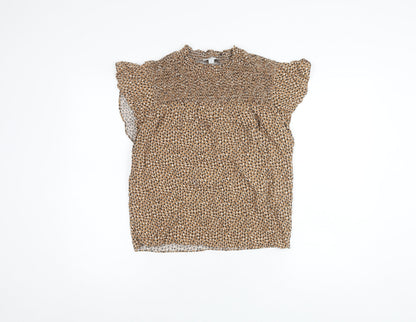 Warehouse Women Brown Animal Print Top Size 8