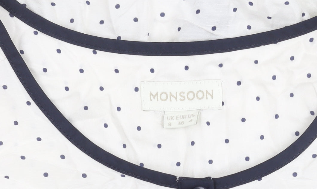 Monsoon Women's White Polka Dot Blouse Size 8