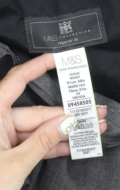Marks & Spencer Grey Men's Trousers, Regular Fit, Size 36