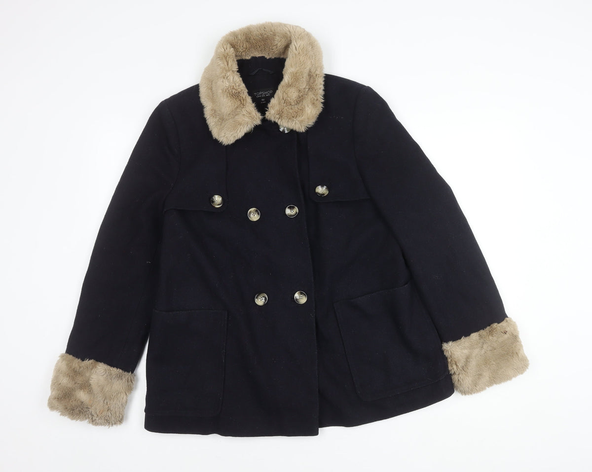 Topshop Women's Black Wool Pea Coat Size 12