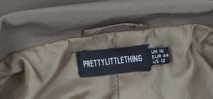 PRETTYLITTLETHING Women's Brown Blazer, Size 16, Lined