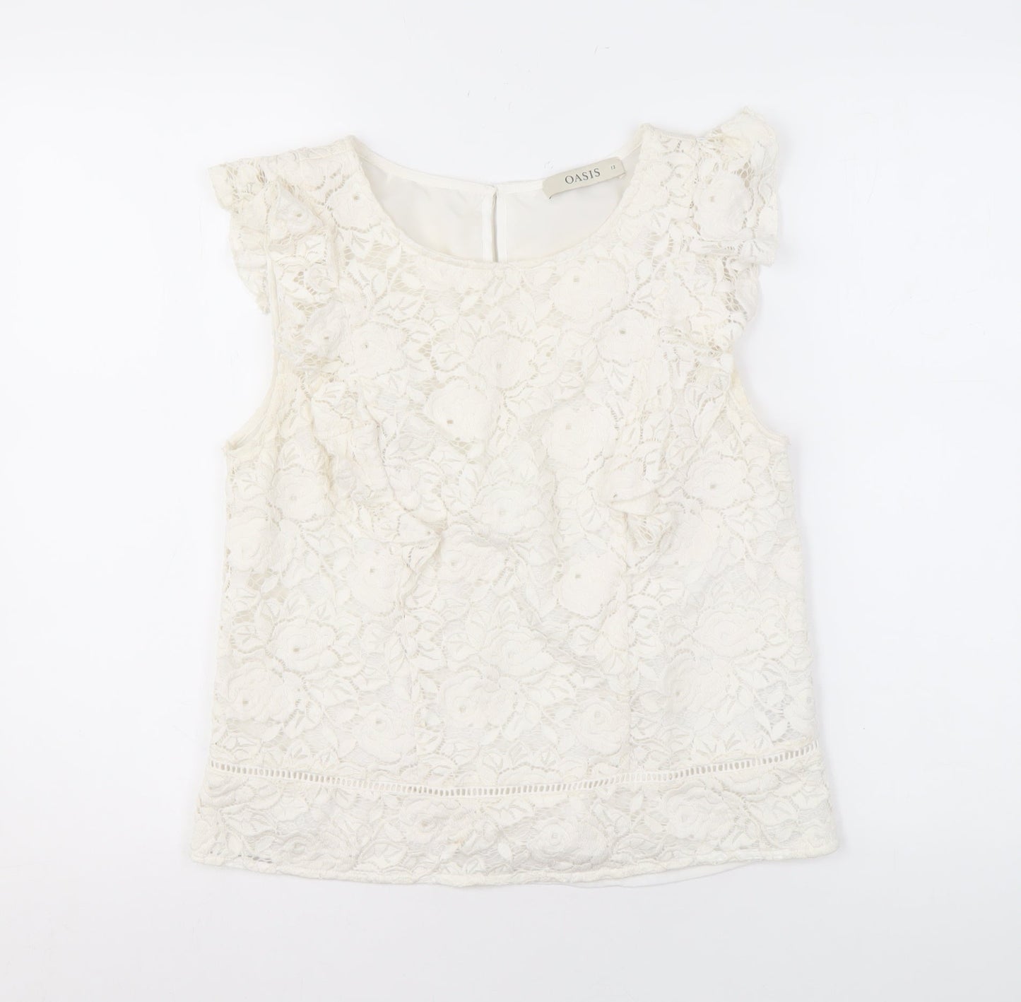 Oasis Women's Ivory Floral Lace Blouse UK 12