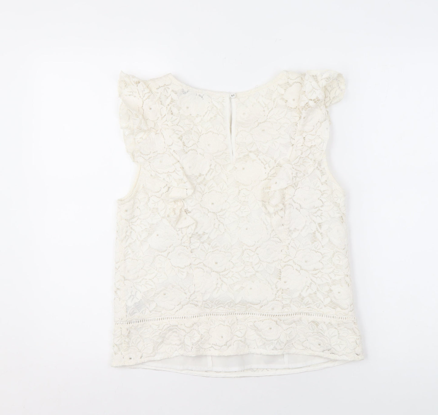 Oasis Women's Ivory Floral Lace Blouse UK 12