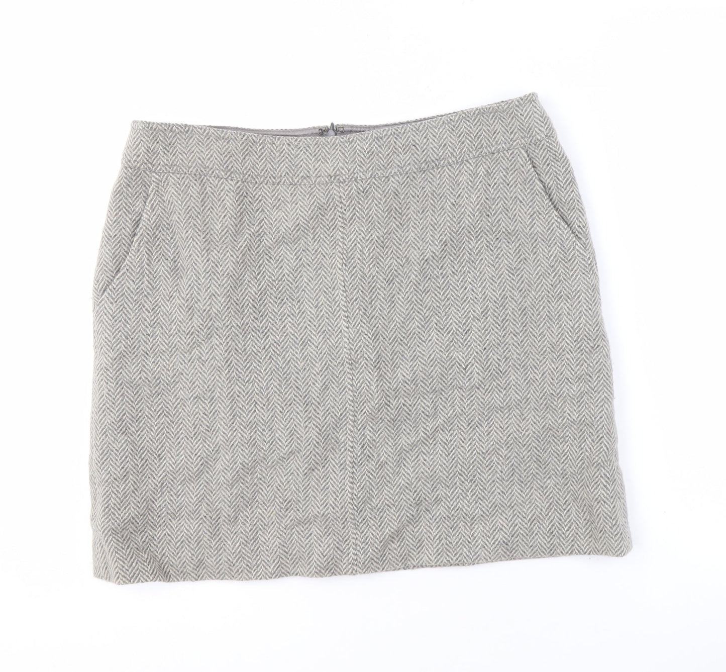 Jigsaw Women's Grey Herringbone Wool Skirt, Size 12